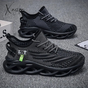 Ultra Comfort Men’s Knit Running Shoes - Breathable Shock-Absorbing Soft Sole Lace-Up Design For